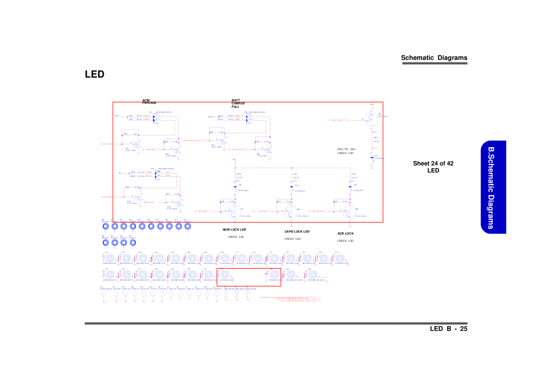 Intel M570TU B.Schematic Diagrams, Led B, Sheet 24 of LED, Acin, Batt, Pwr/Sus, Charge, Full, Hdd/Pd Led, Green Led, 1 0 K 
