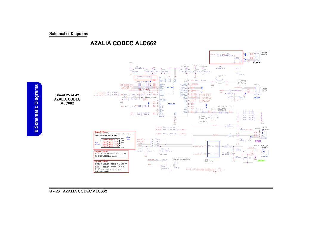 Intel M570TU B.Schematic Diagrams, B - 26 AZALIA CODEC ALC662, Azalia Codec, Sheet 25 of, Black, Blue, Green, Digital 