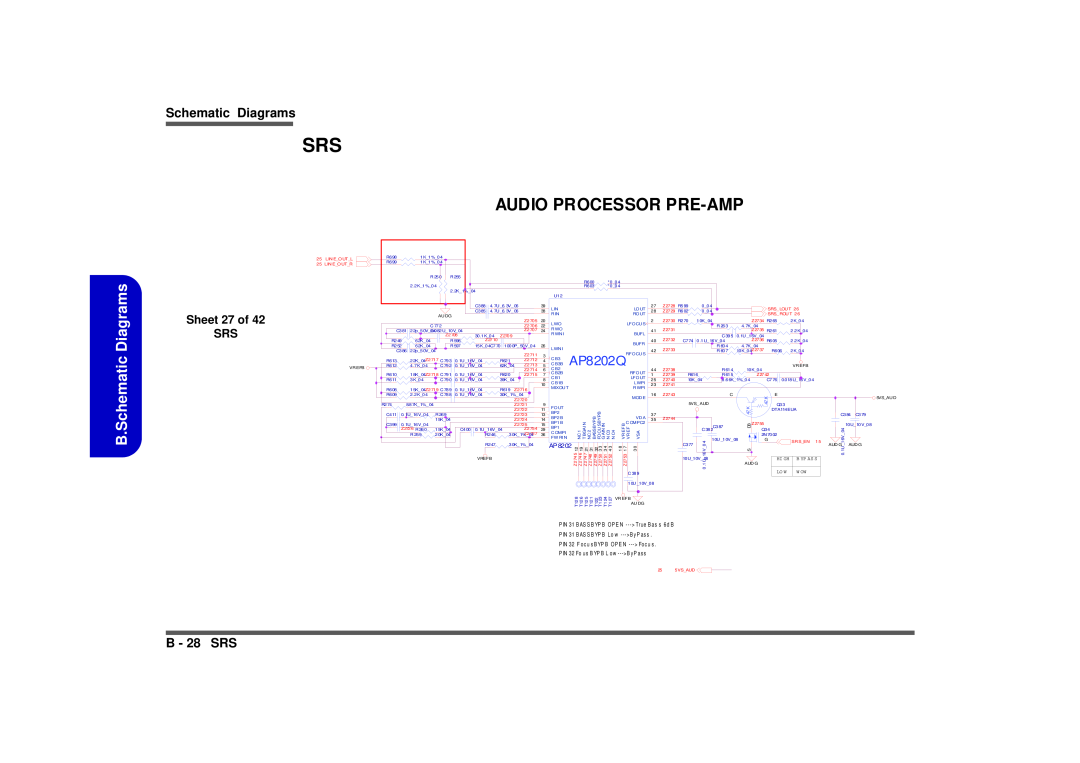 Intel M570TU Audio Processor Pre-Amp, B.Schematic Diagrams, AP8202Q, B - 28 SRS, Sheet 27 of SRS, P In, Hi Gh, B Yp As S 