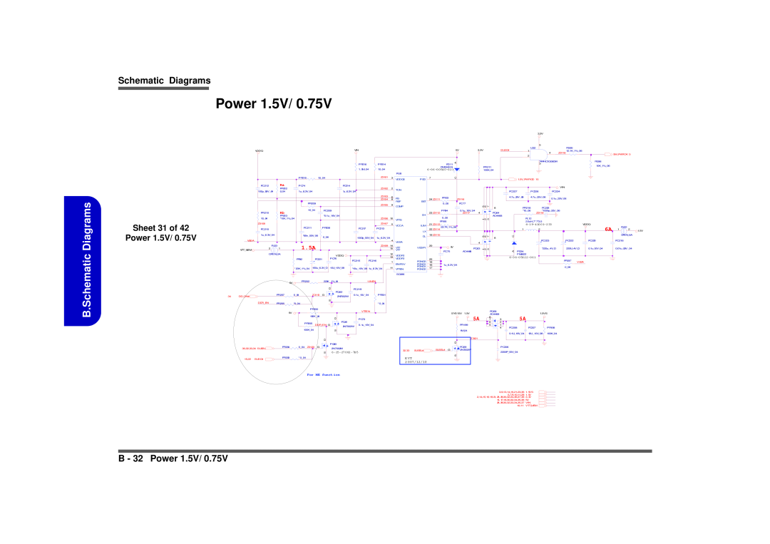 Intel M570TU manual B.Schematic Diagrams, B - 32 Power, Sheet 31 of Power, 1.5A, E Vt, 2 007/12/10, For ME funct ion 