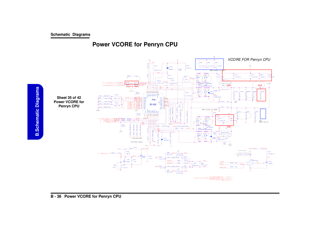 Intel M570TU manual B.Schematic Diagrams, B - 36 Power VCORE for Penryn CPU, Sheet 35 of Power VCORE for Penryn CPU 