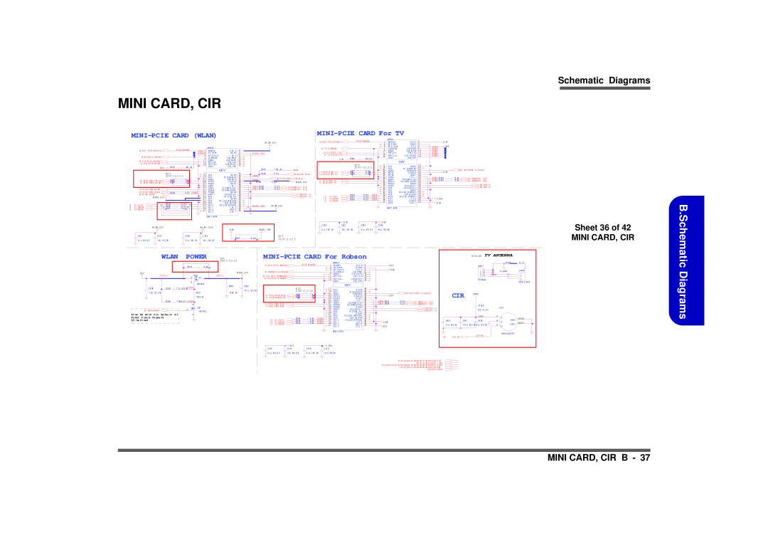 Intel M570TU Schematic Diagrams, Mini Card, Cir B, Sheet 36 of MINI CARD, CIR, Mini-Pciecard Wlan, Robson, Power, Ev T 