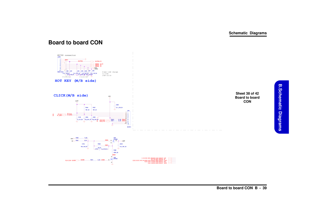 Intel M570TU B.Schematic Diagrams, HOT KEY M/B side, Board to board CON B, CLICKM/B side, M570U, connector, 2 007 /2 