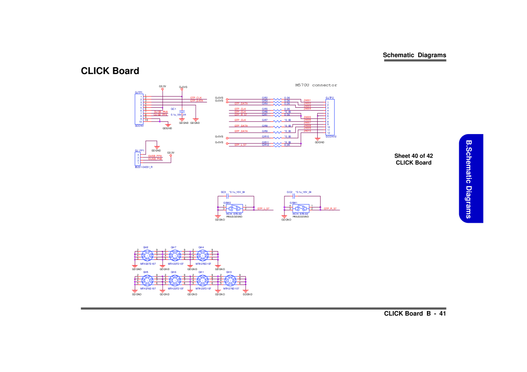 Intel M570TU manual B.Schematic, Schematic Diagrams, CLICK Board B, Sheet 40 of 42 CLICK Board, M570U connector 