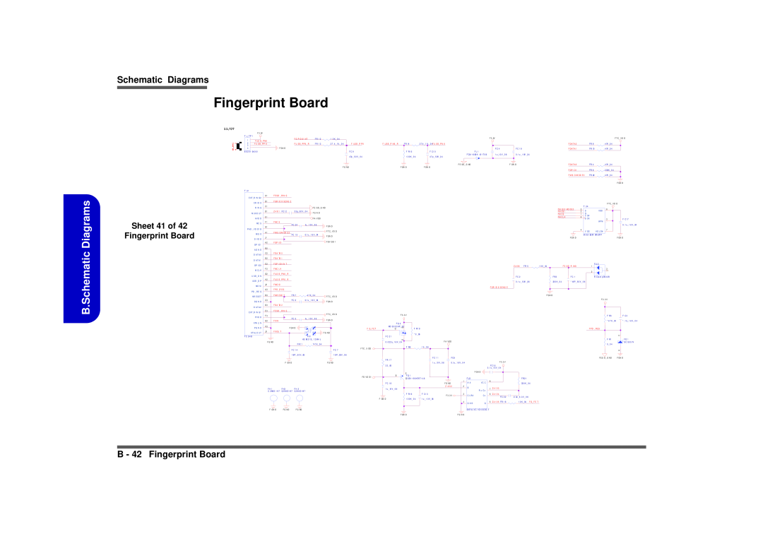 Intel M570TU manual B.Schematic Diagrams, B - 42 Fingerprint Board, Sheet 41 of Fingerprint Board, 11/07 