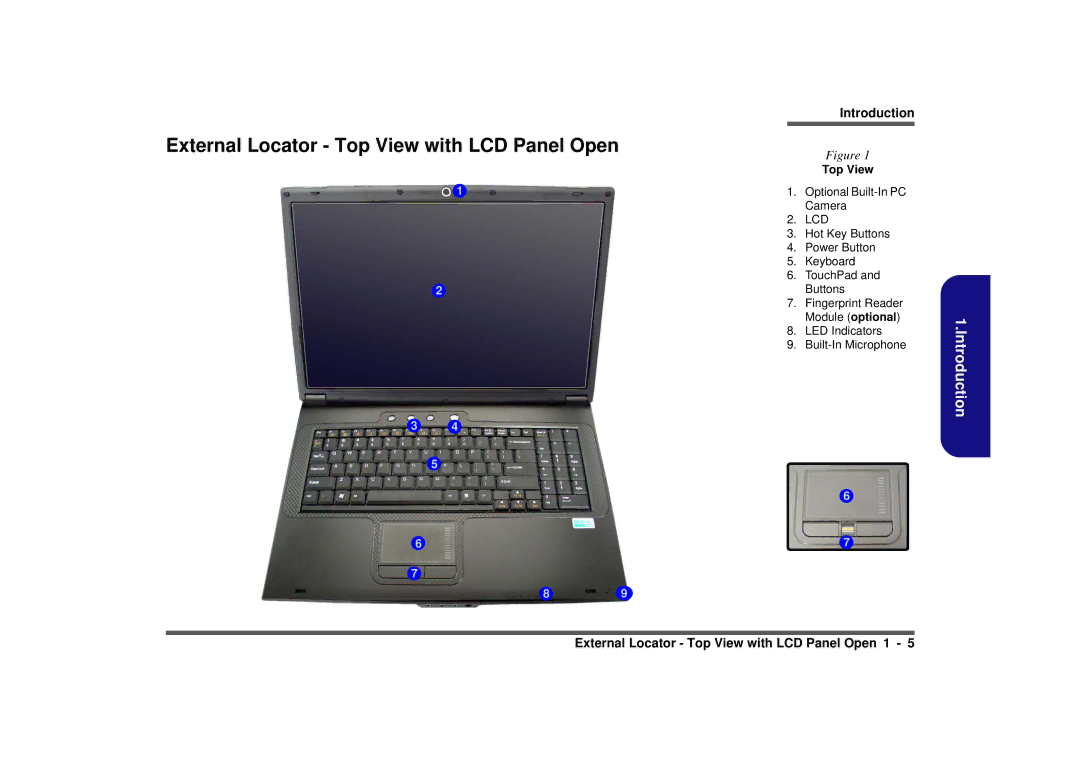 Intel M570TU manual External Locator Top View with LCD Panel Open 