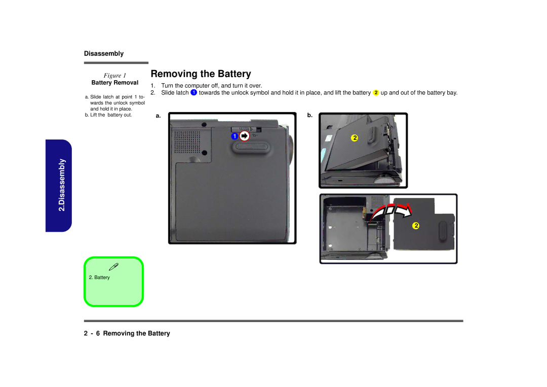 Intel M570TU manual Removing the Battery, Battery Removal 