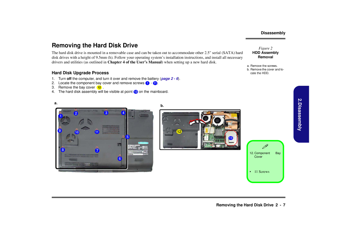 Intel M570TU manual Removing the Hard Disk Drive, HDD Assembly Removal 