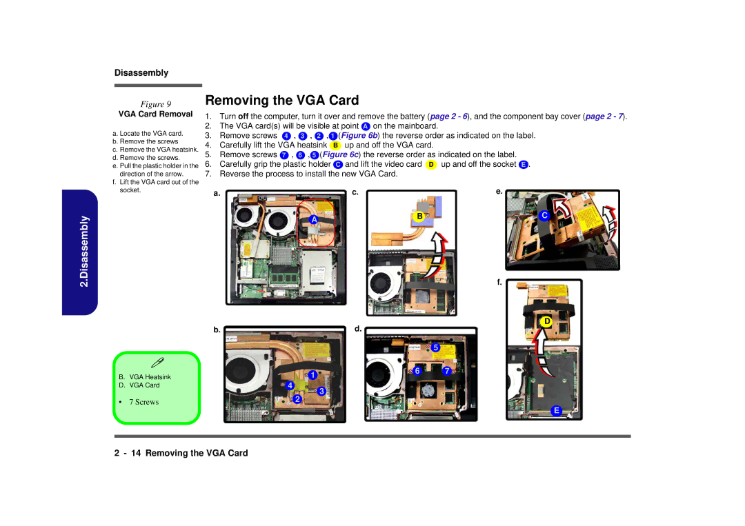 Intel M570TU manual Removing the VGA Card, VGA Card Removal 