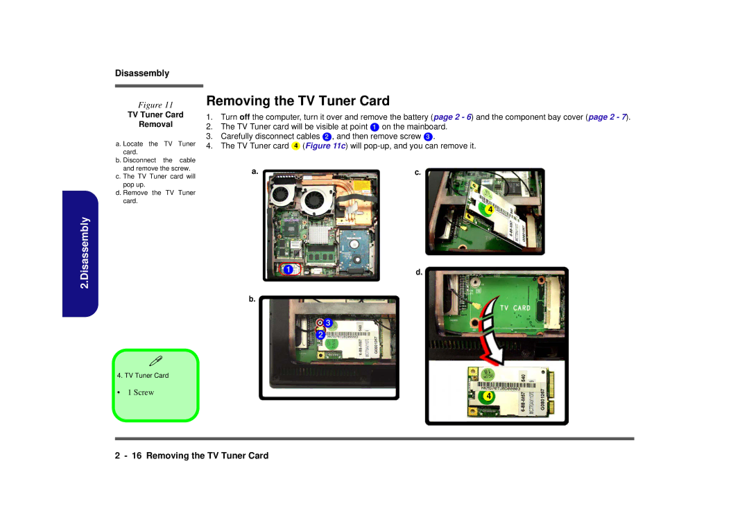 Intel M570TU manual Removing the TV Tuner Card, TV Tuner Card Removal 