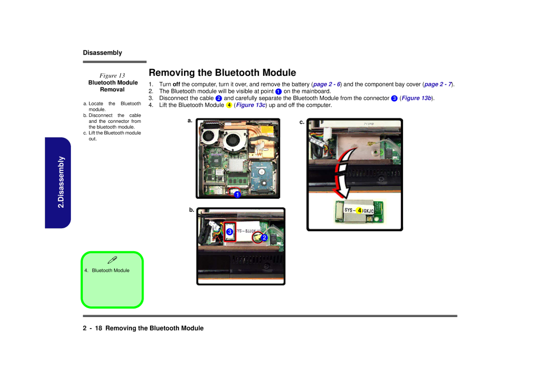 Intel M570TU manual Removing the Bluetooth Module, Bluetooth Module Removal 