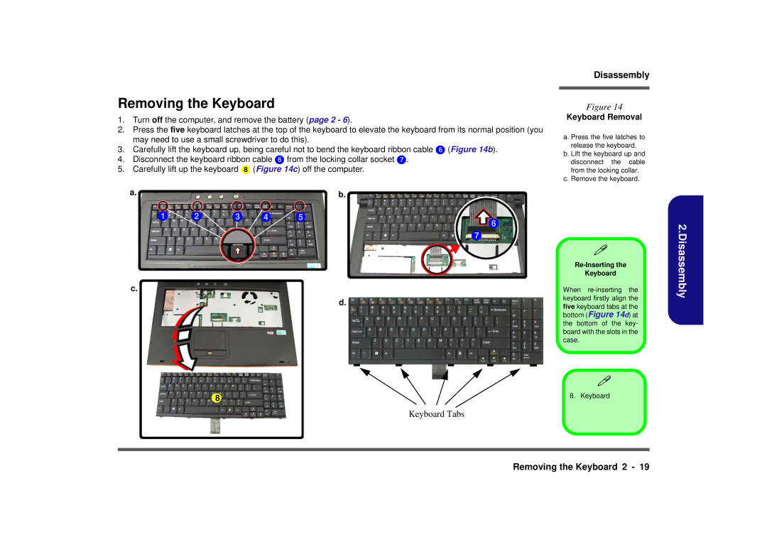 Intel M570TU manual Removing the Keyboard, Keyboard Removal 