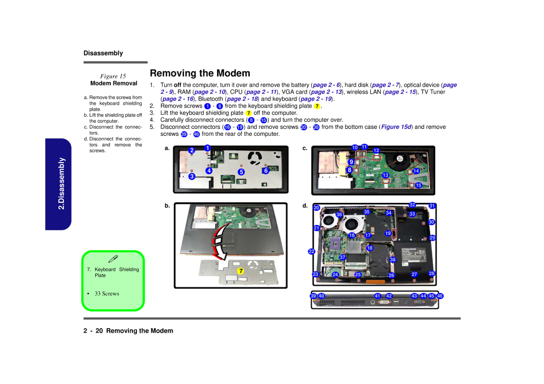 Intel M570TU manual Removing the Modem, Modem Removal 