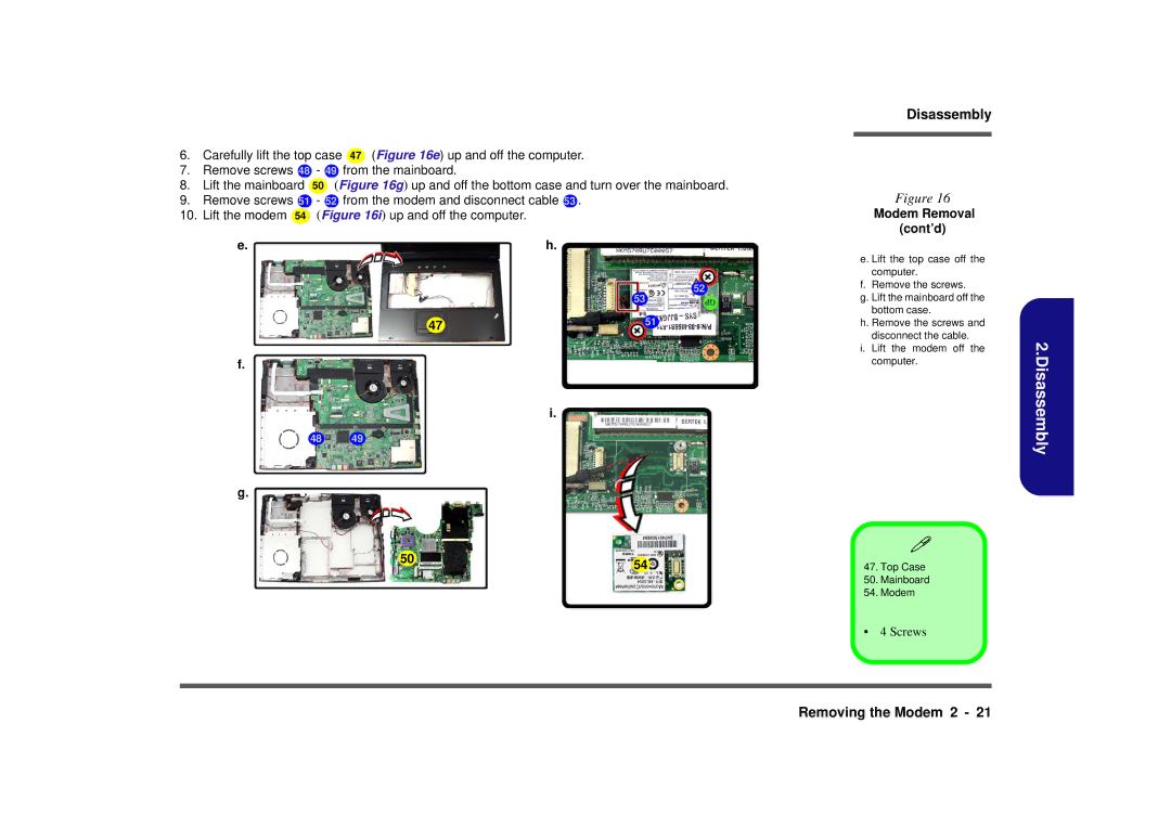 Intel M570TU manual Modem Removal cont’d 