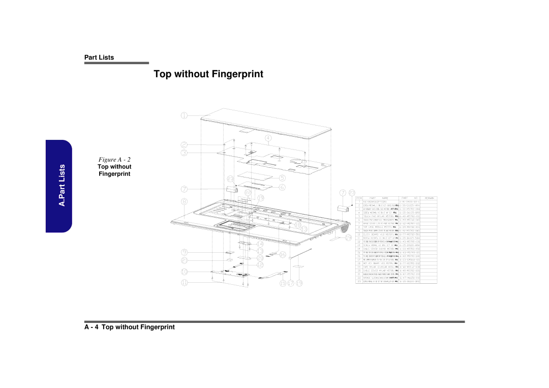 Intel M570TU manual Top without Fingerprint 