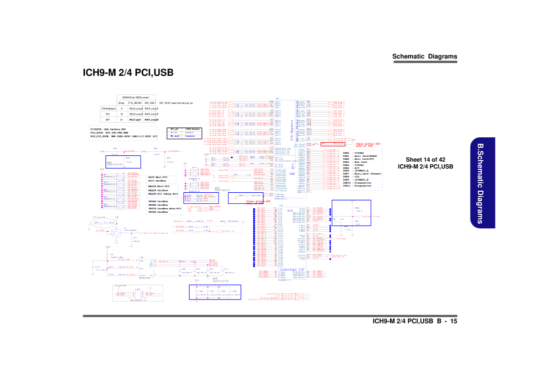 Intel M570TU manual ICH9-M 2/4 PCI,USB, Sheet 14 