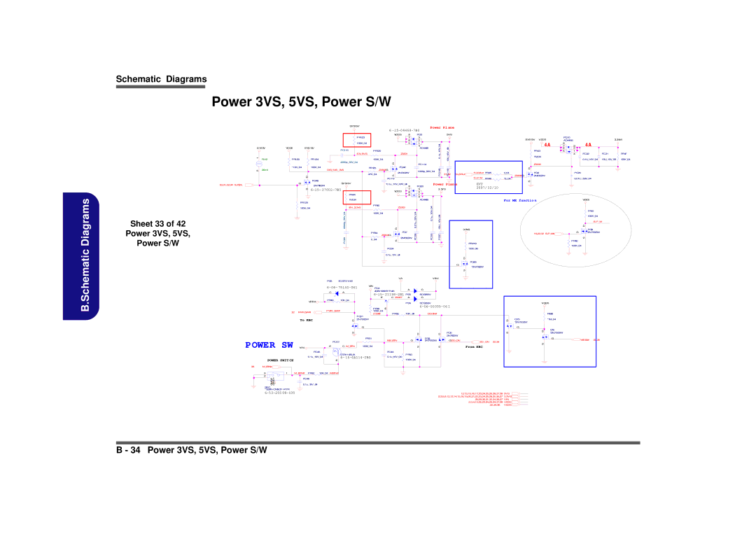 Intel M570TU manual Power 3VS, 5VS, Power S/W, Sheet 33 Power 3VS, 5VS Power S/W 