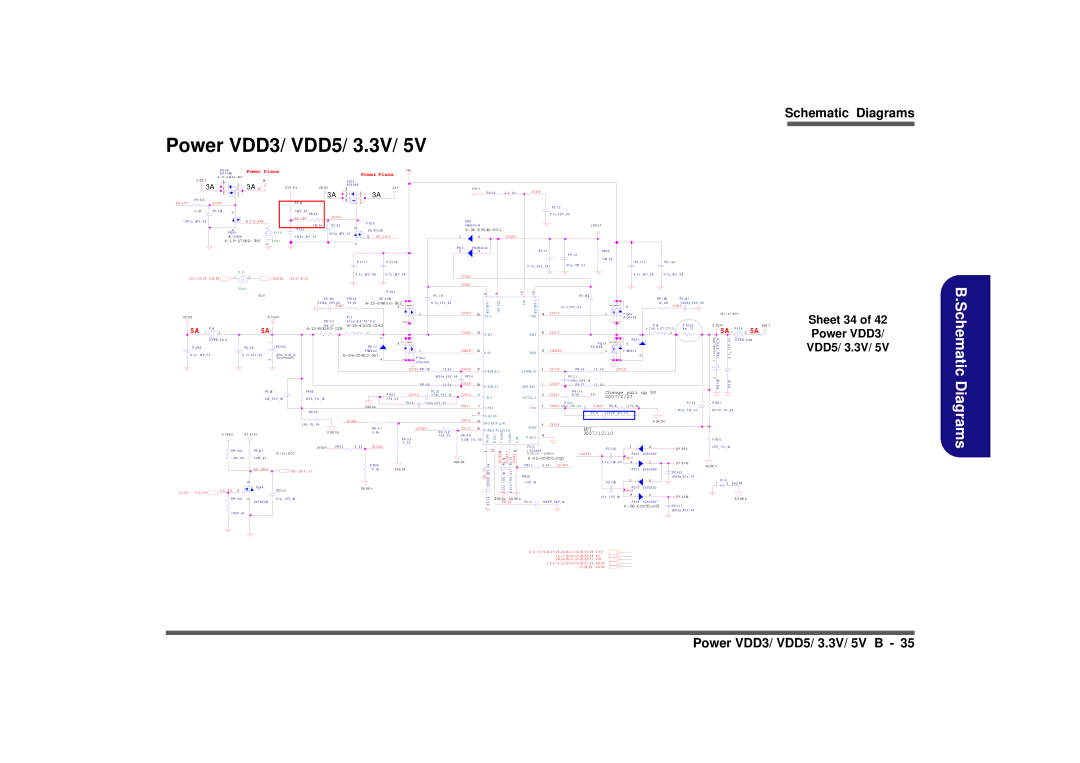 Intel M570TU manual Power VDD3/ VDD5/ 3.3V, Sheet 34 Power VDD3 VDD5/ 3.3V, S B L, LD O5 