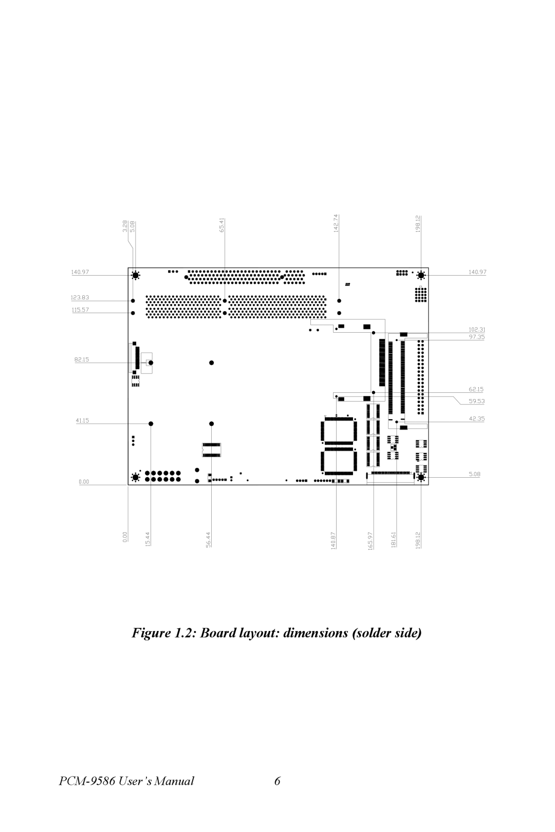 Intel M600 user manual Board layout dimensions solder side 