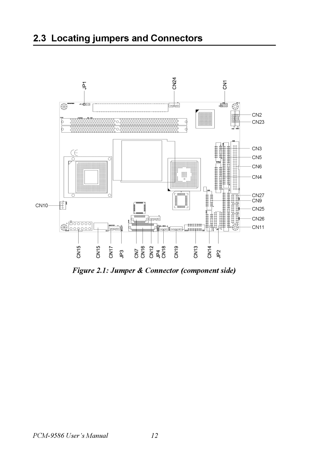 Intel M600 user manual Locating jumpers and Connectors, Jumper & Connector component side 