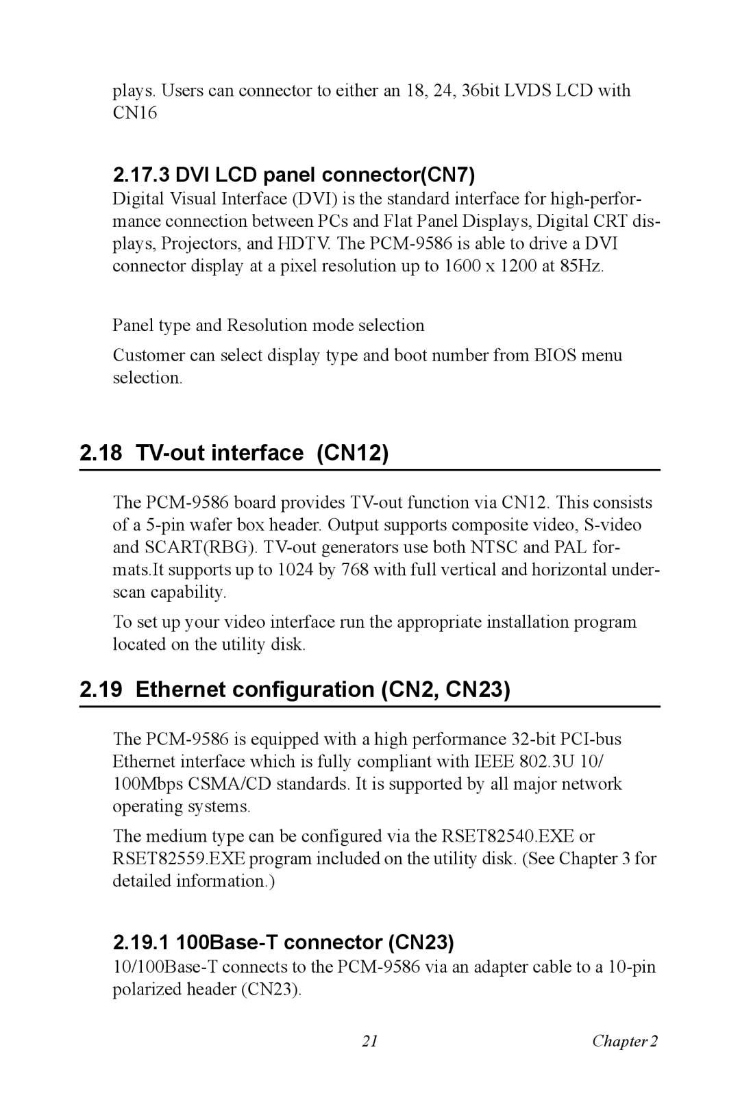 Intel M600 user manual TV-out interface CN12, Ethernet configuration CN2, CN23, DVI LCD panel connectorCN7 