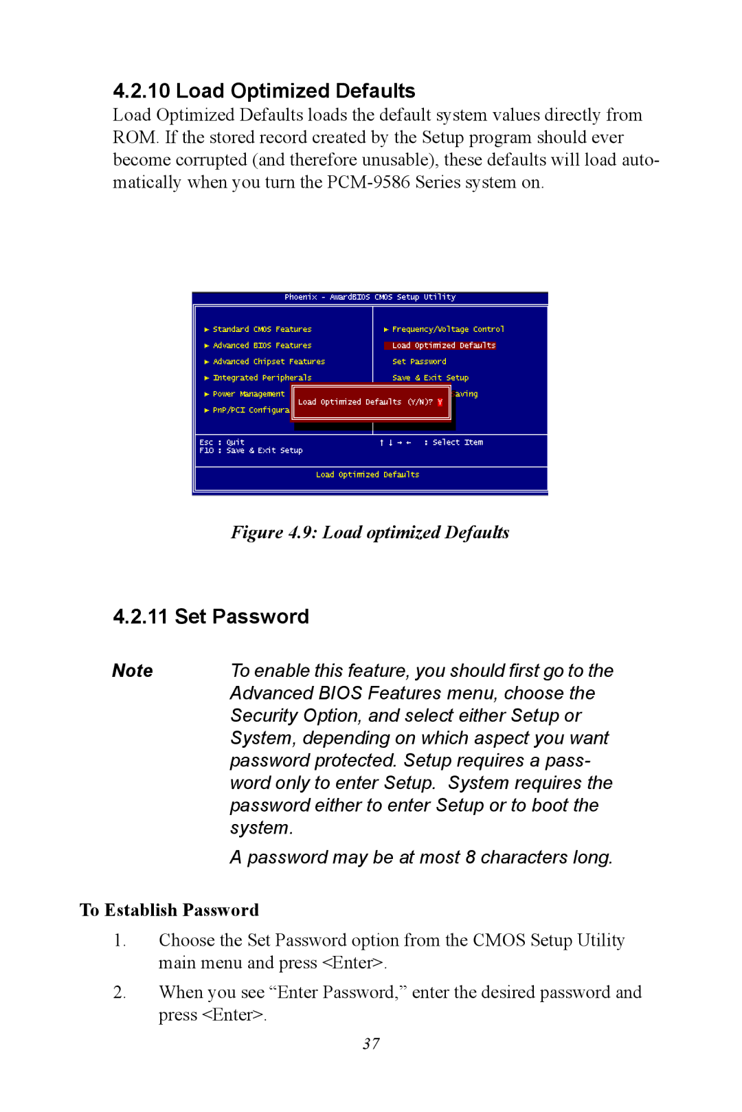 Intel M600 user manual Load Optimized Defaults, Load optimized Defaults 