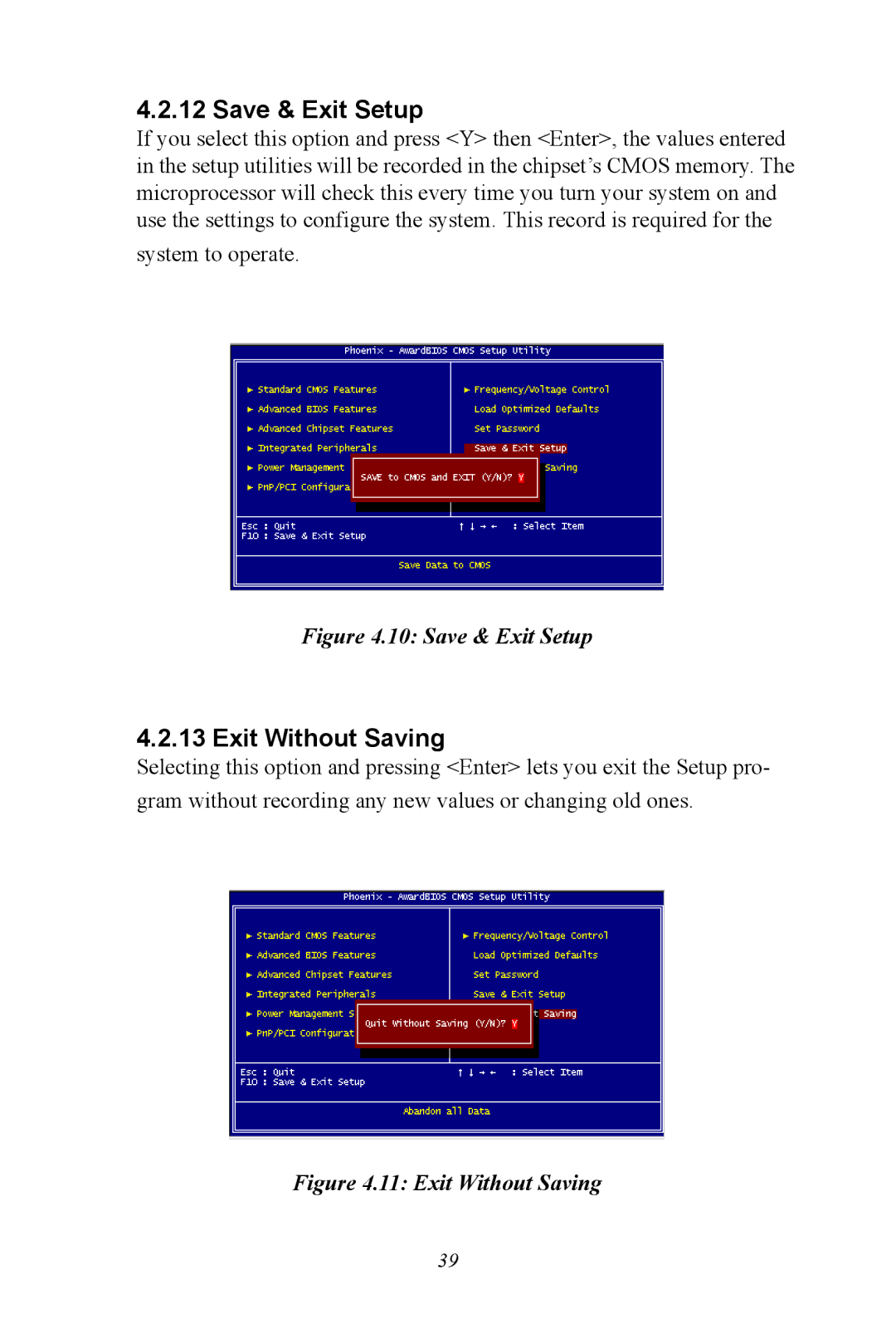 Intel M600 user manual Save & Exit Setup, Exit Without Saving 