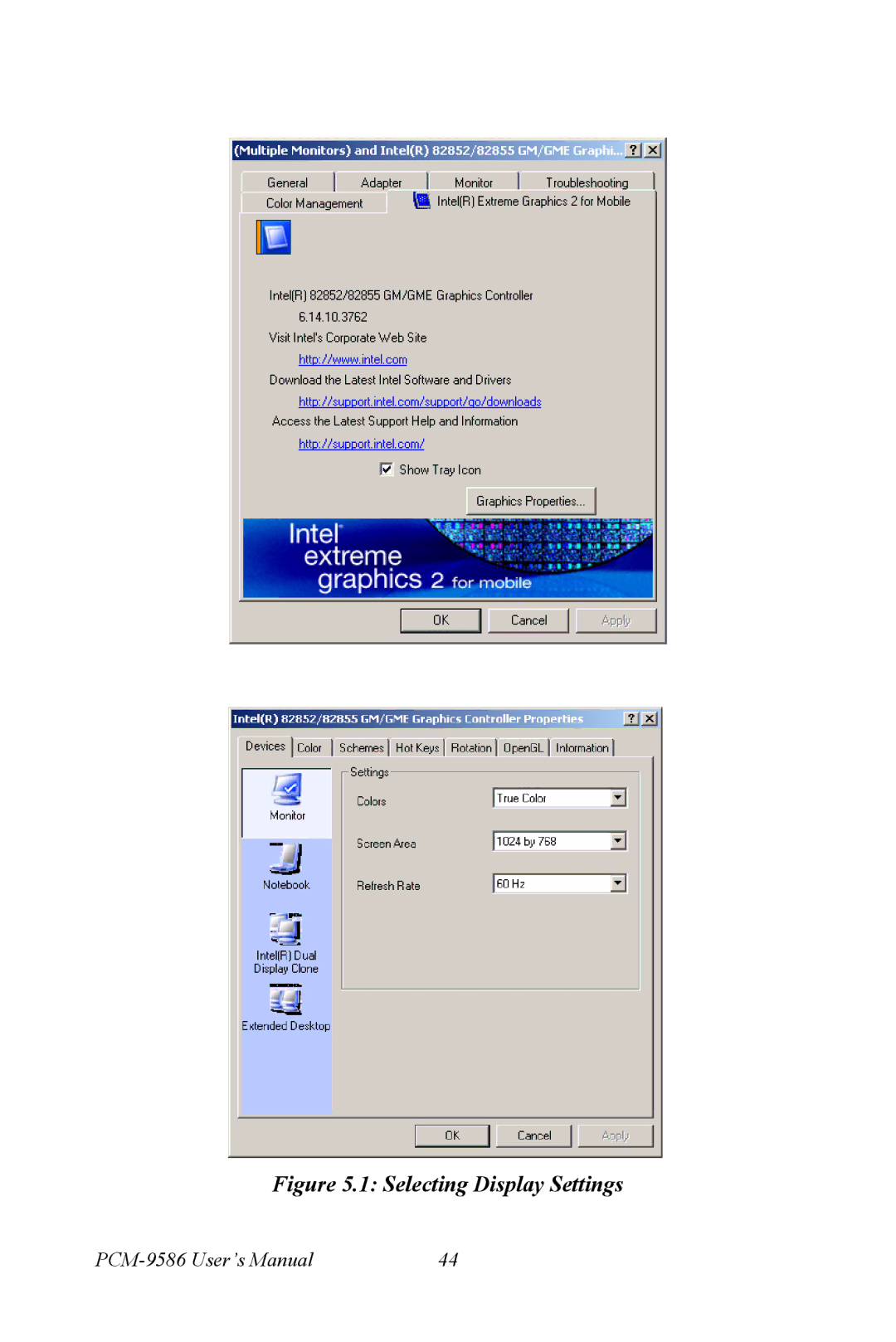 Intel M600 user manual Selecting Display Settings 