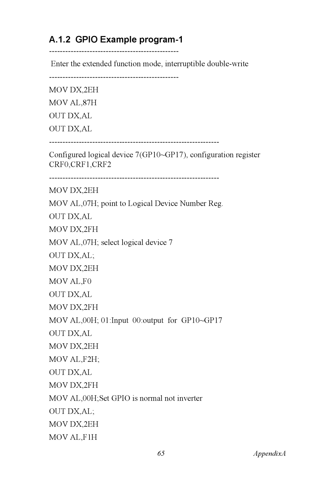 Intel M600 user manual Gpio Example program-1 