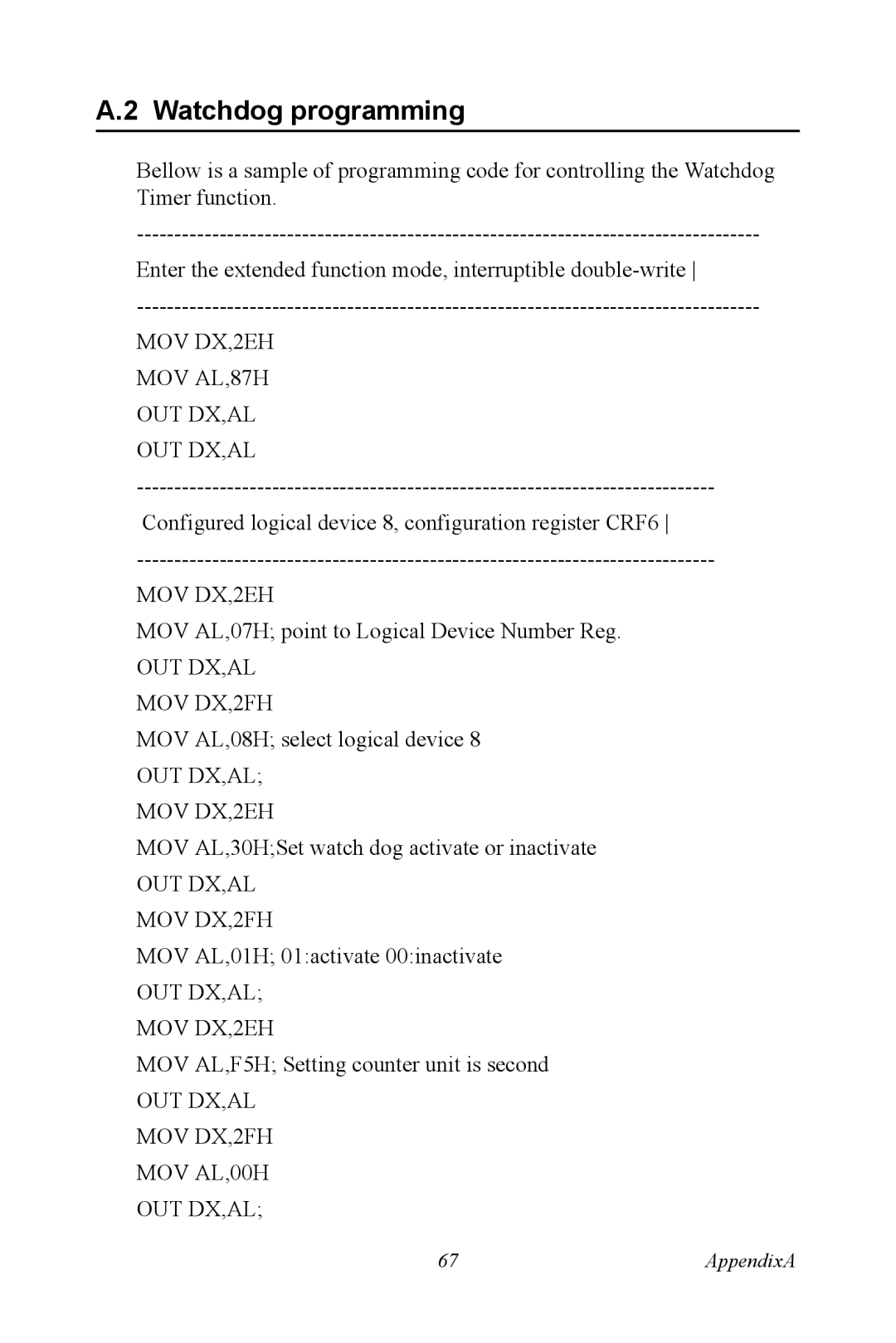 Intel M600 user manual Watchdog programming 