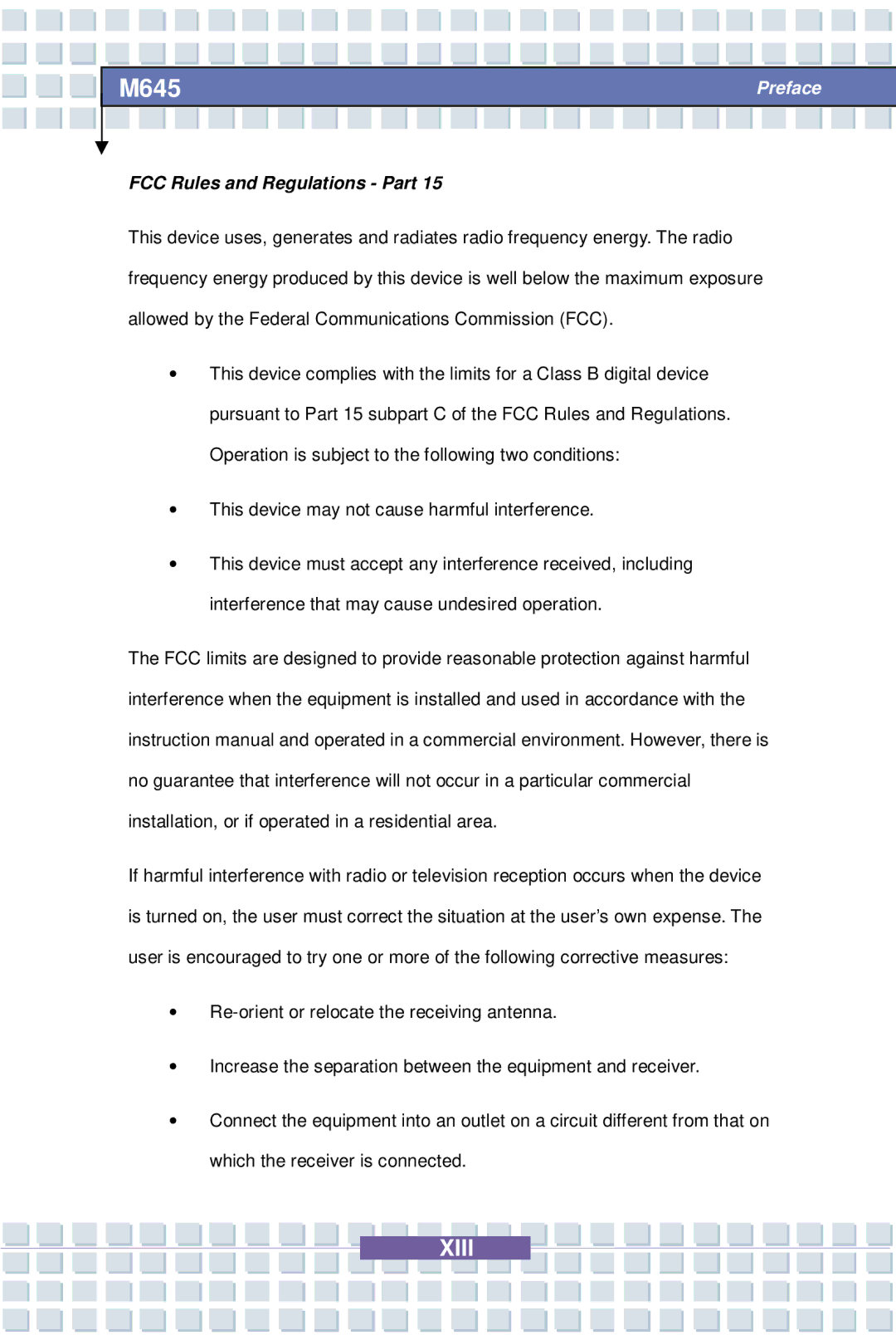 Intel G52-B1032X1, M645 Preface, MS-1032 manual FCC Rules and Regulations Part 