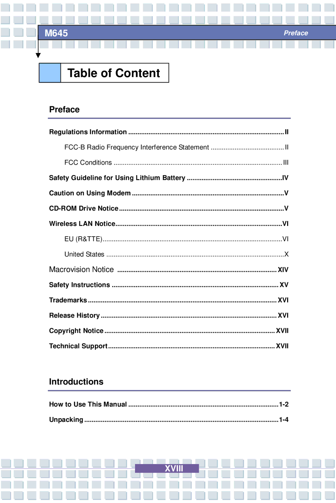 Intel M645 Preface, G52-B1032X1, MS-1032 manual Table of Content, Introductions 