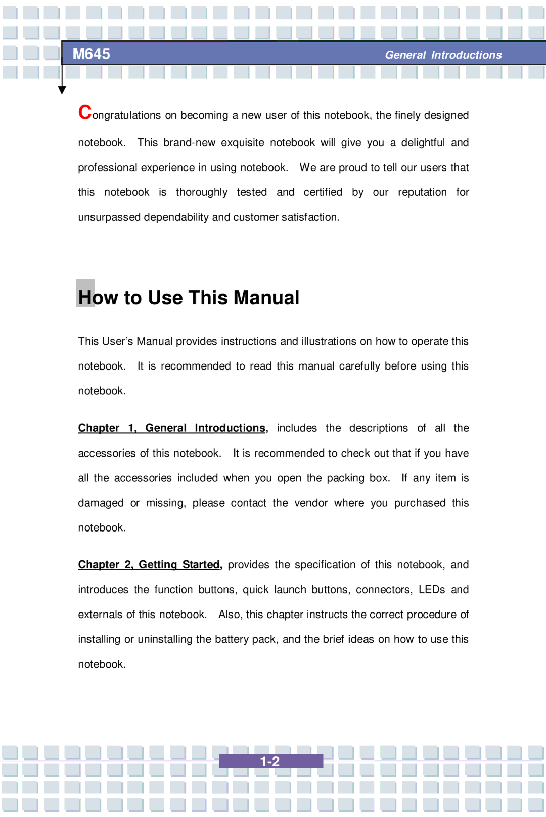 Intel G52-B1032X1, M645 Preface, MS-1032 manual How to Use This Manual, M645 General Introductions 