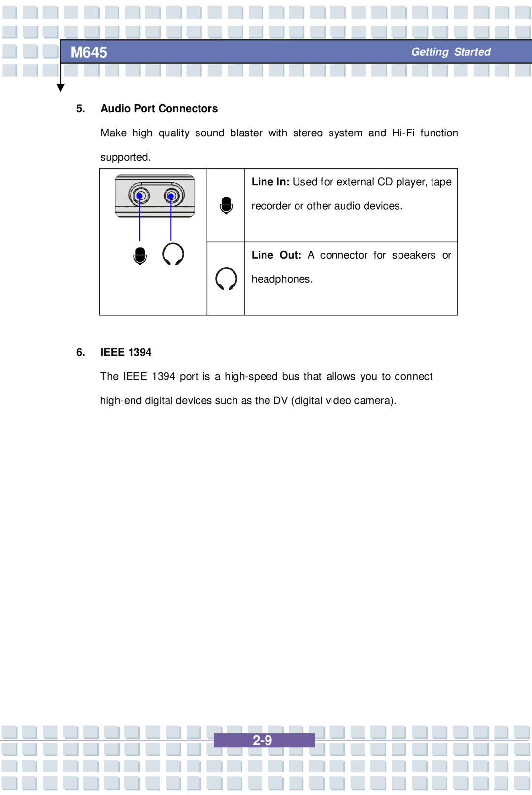 Intel M645 Preface, G52-B1032X1, MS-1032 manual Audio Port Connectors, Ieee 