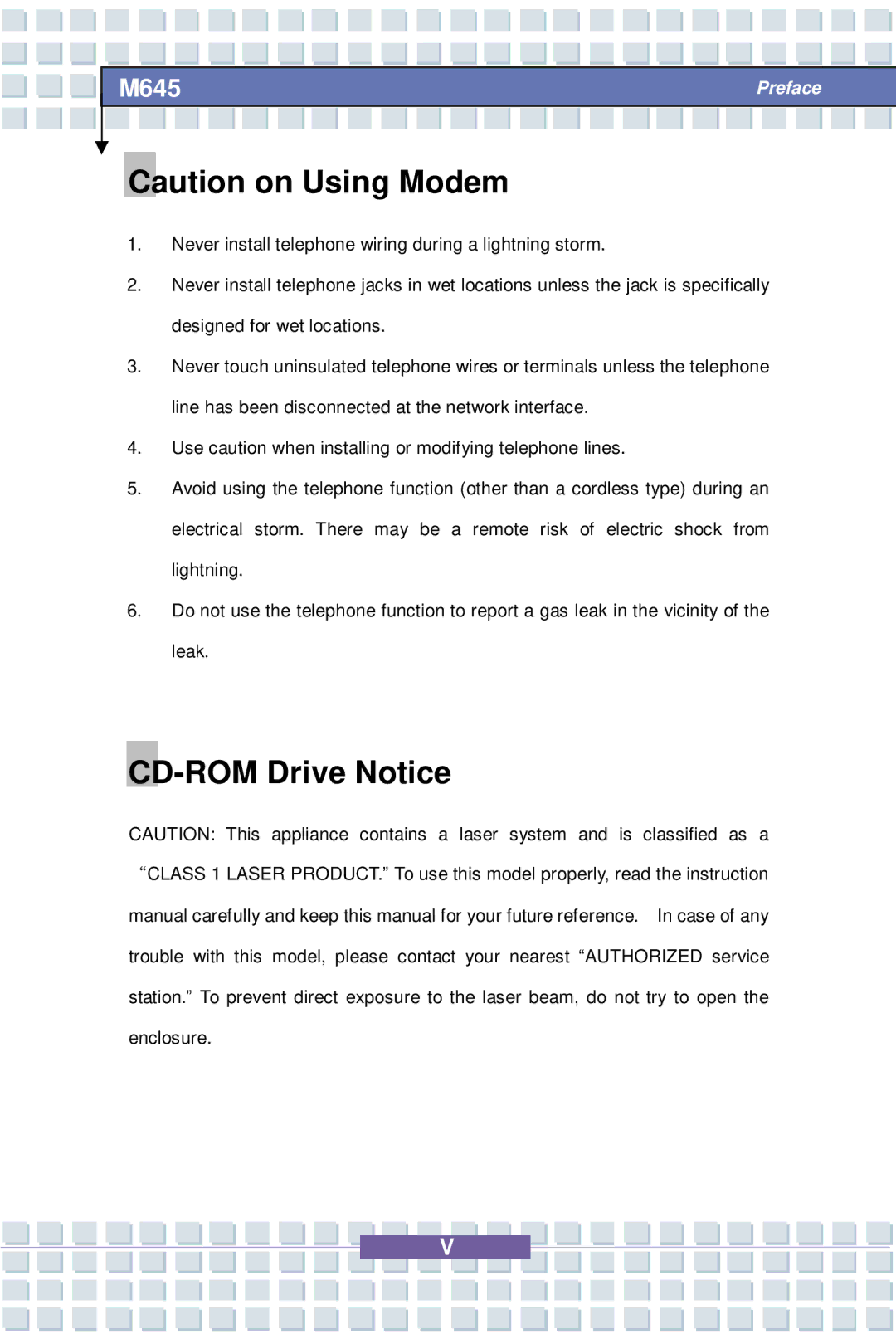 Intel MS-1032, M645 Preface, G52-B1032X1 manual CD-ROM Drive Notice 