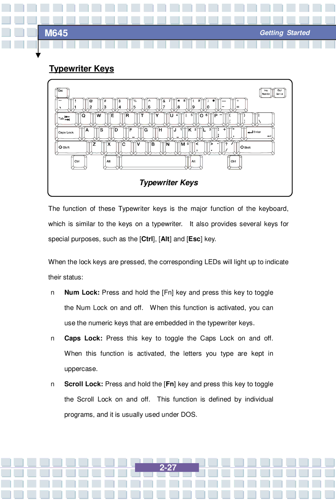 Intel M645 Preface, G52-B1032X1, MS-1032 manual Typewriter Keys 