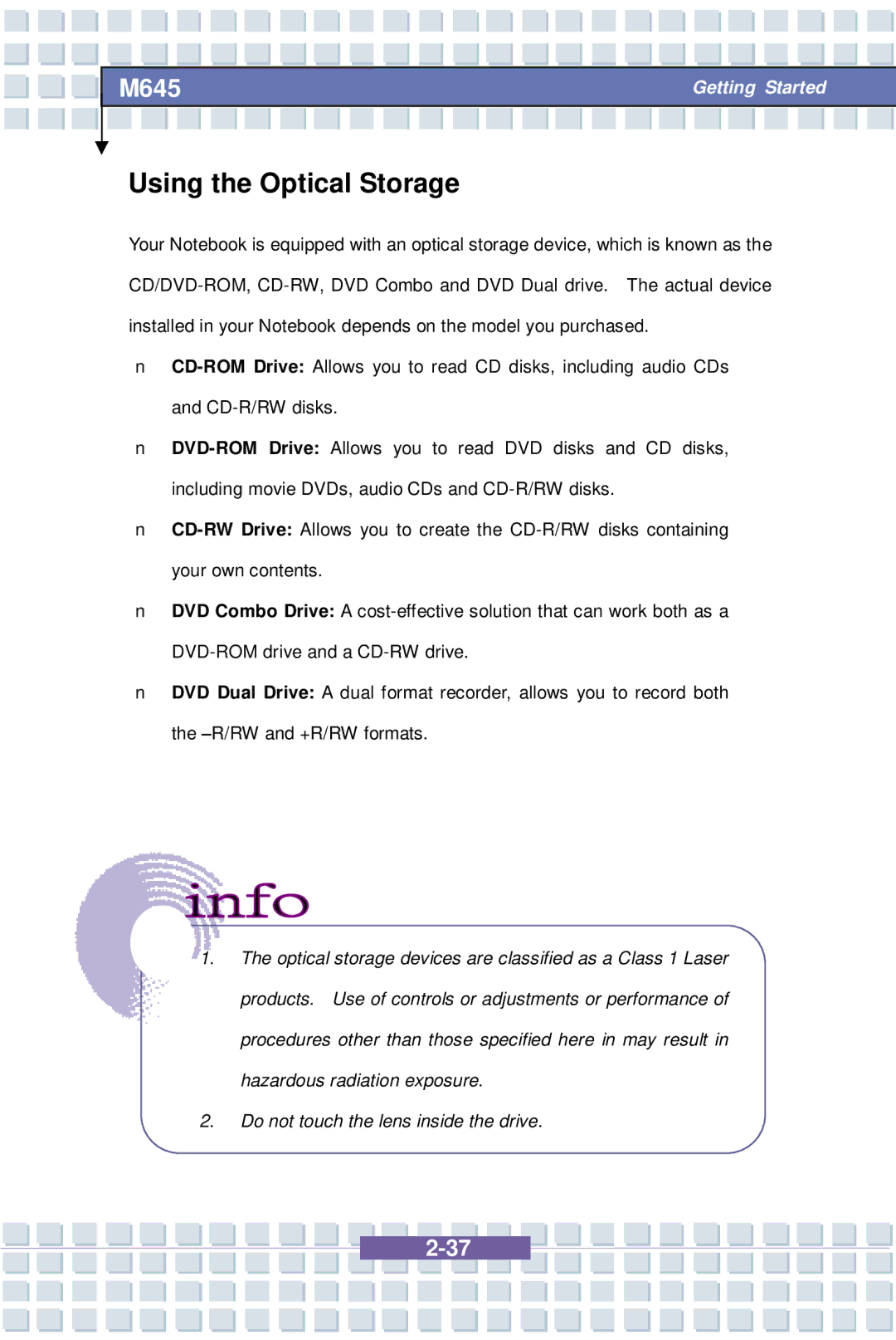 Intel G52-B1032X1, M645 Preface, MS-1032 manual Using the Optical Storage 