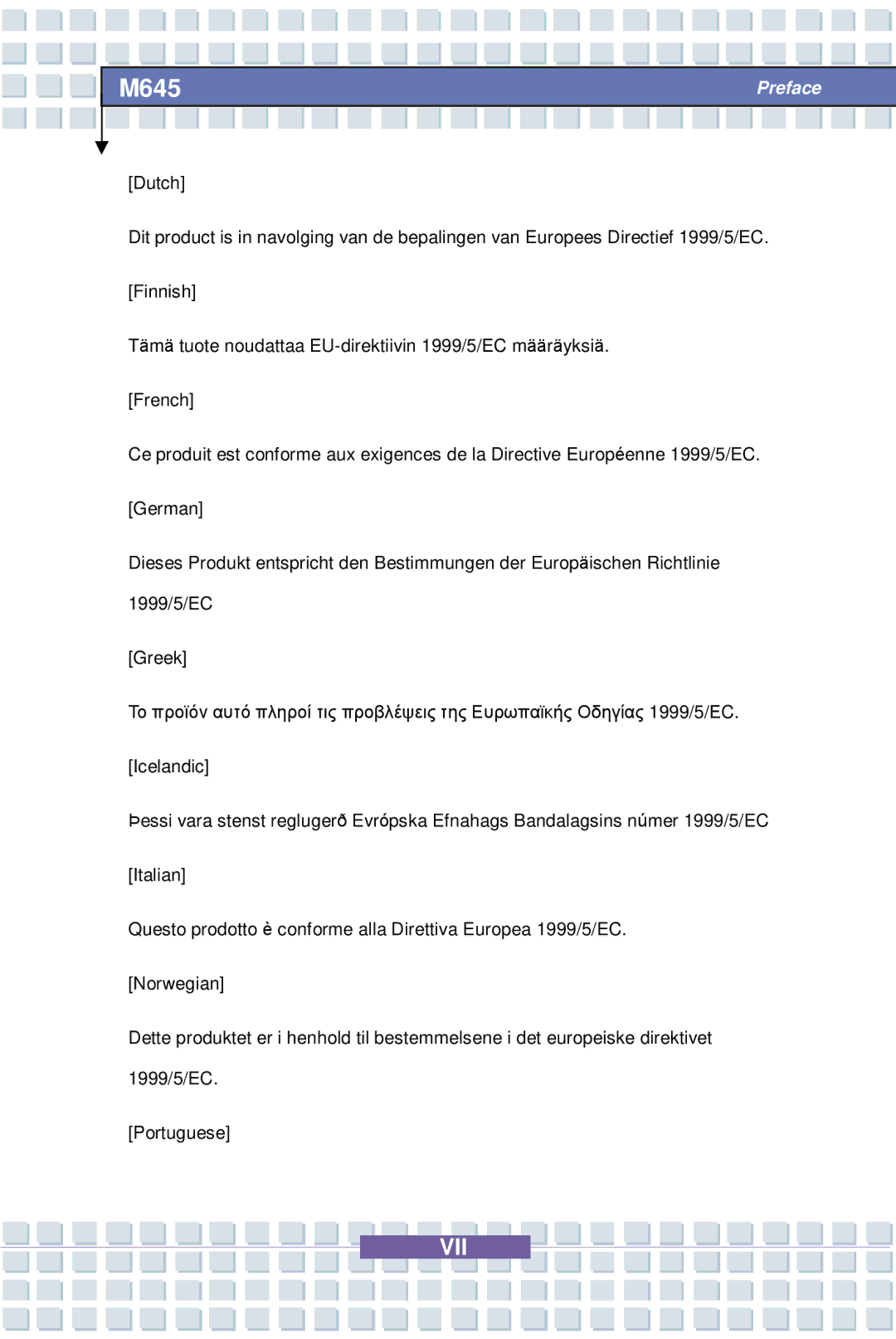 Intel G52-B1032X1, M645 Preface, MS-1032 manual Vii 