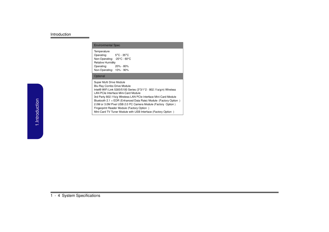 Intel M980NU manual Environmental Spec 