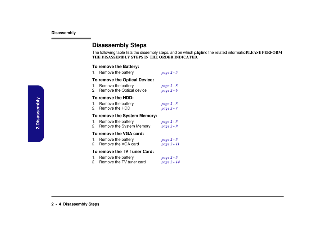 Intel M980NU manual Disassembly Steps 