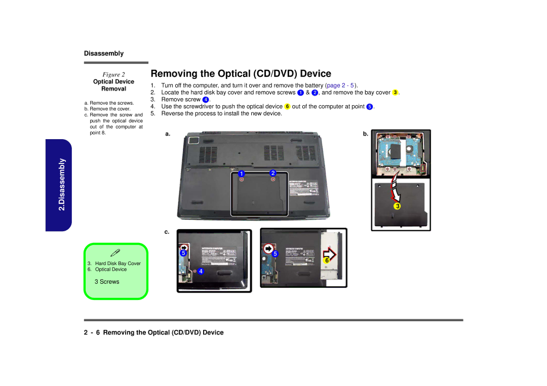 Intel M980NU manual Removing the Optical CD/DVD Device, Optical Device Removal 