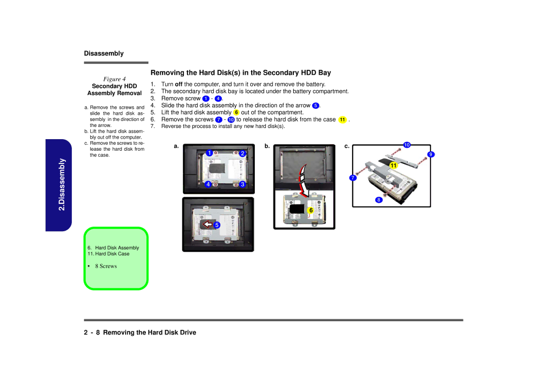 Intel M980NU manual Removing the Hard Disks in the Secondary HDD Bay, Secondary HDD Assembly Removal 