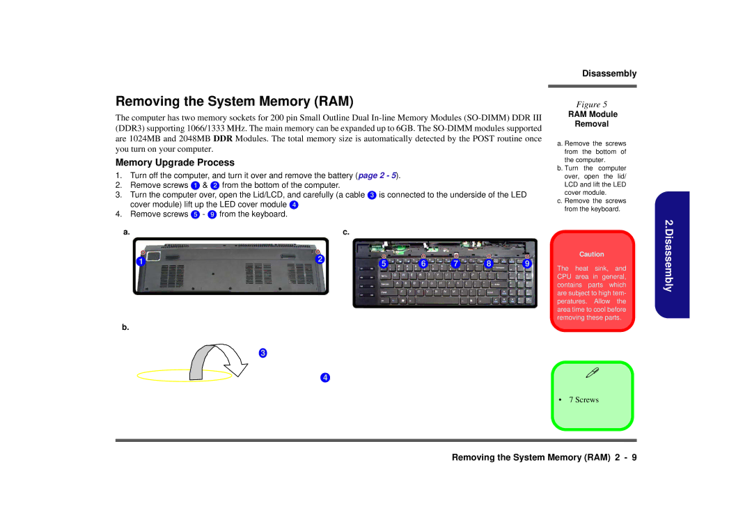 Intel M980NU manual Removing the System Memory RAM, RAM Module Removal 