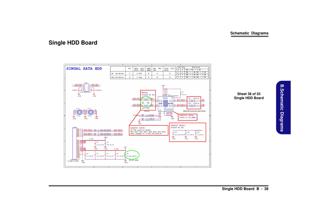 Intel M980NU manual Sheet 38 Single HDD Board 