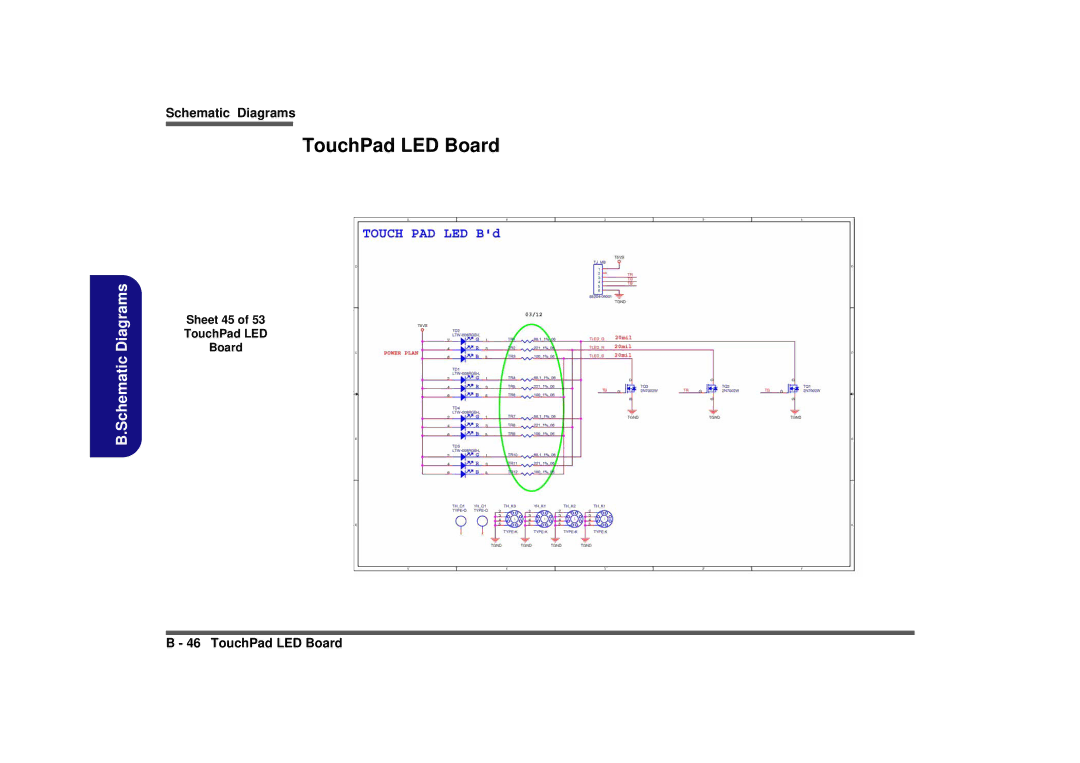 Intel M980NU manual Sheet 45 TouchPad LED Board 