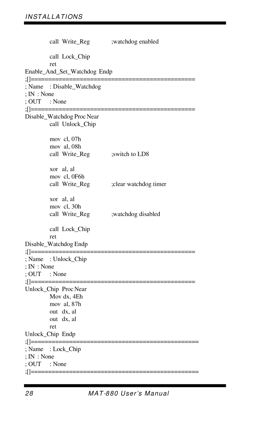 Intel MAT-880 user manual Call WriteReg Watchdog enabled Call LockChip ret 