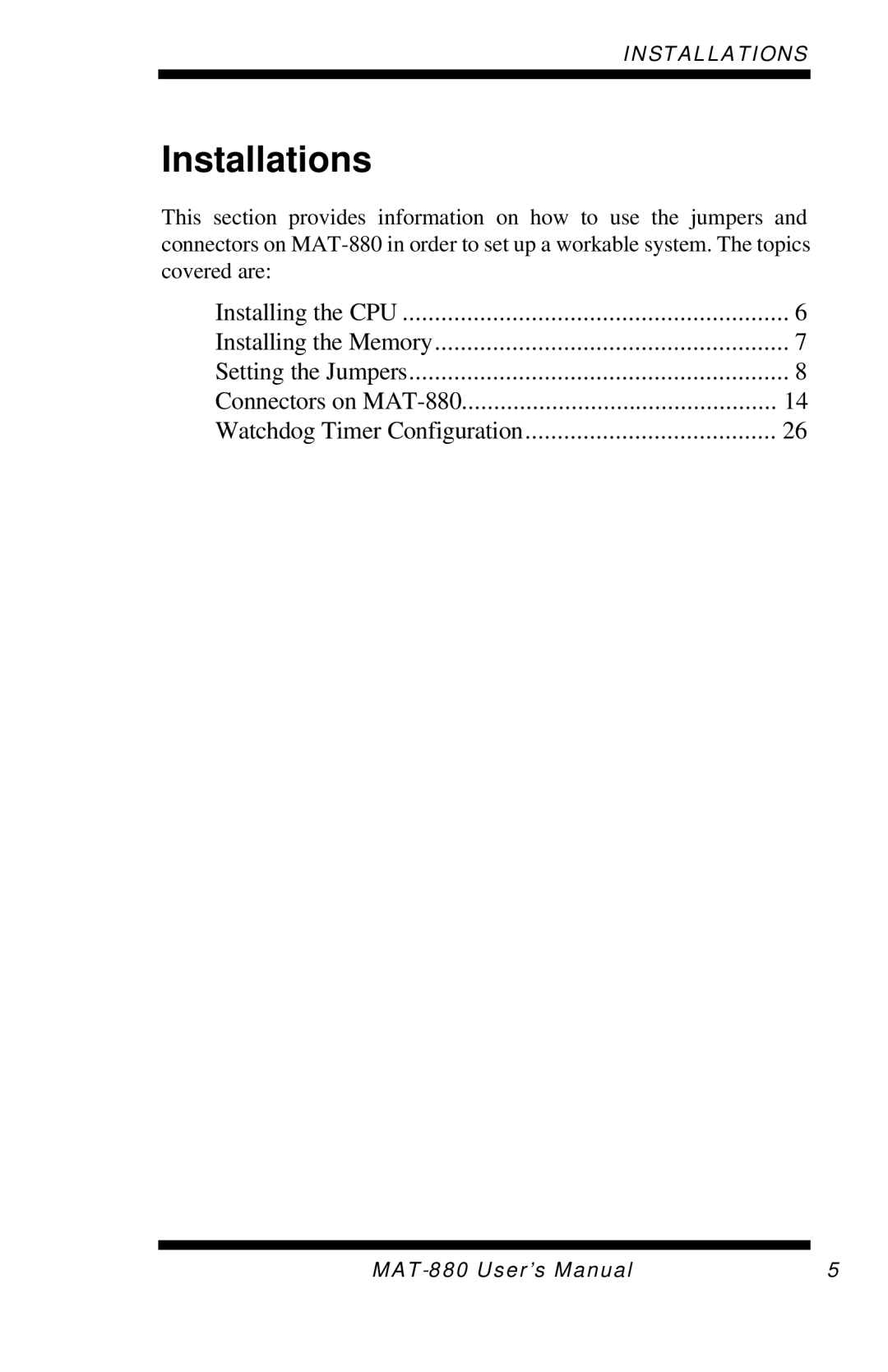 Intel MAT-880 user manual Installations 