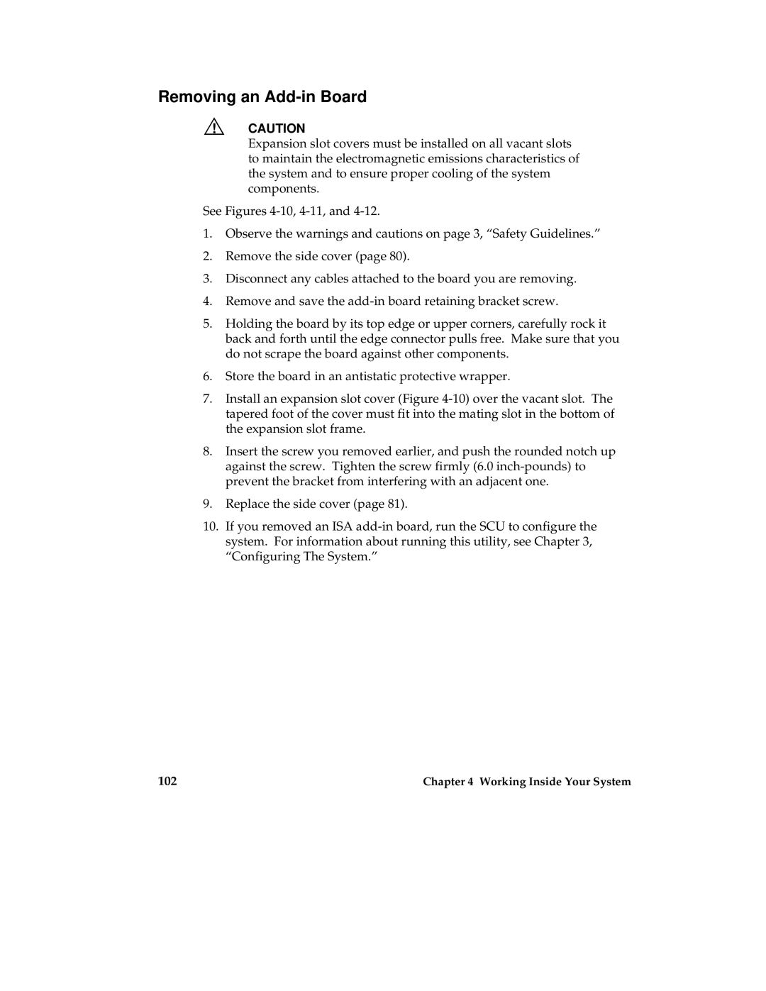 Intel MB440LX manual Removing an Add-in Board 