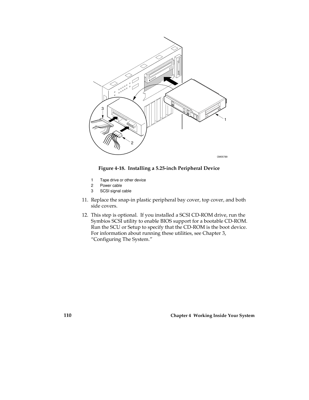 Intel MB440LX manual Installing a 5.25-inch Peripheral Device 