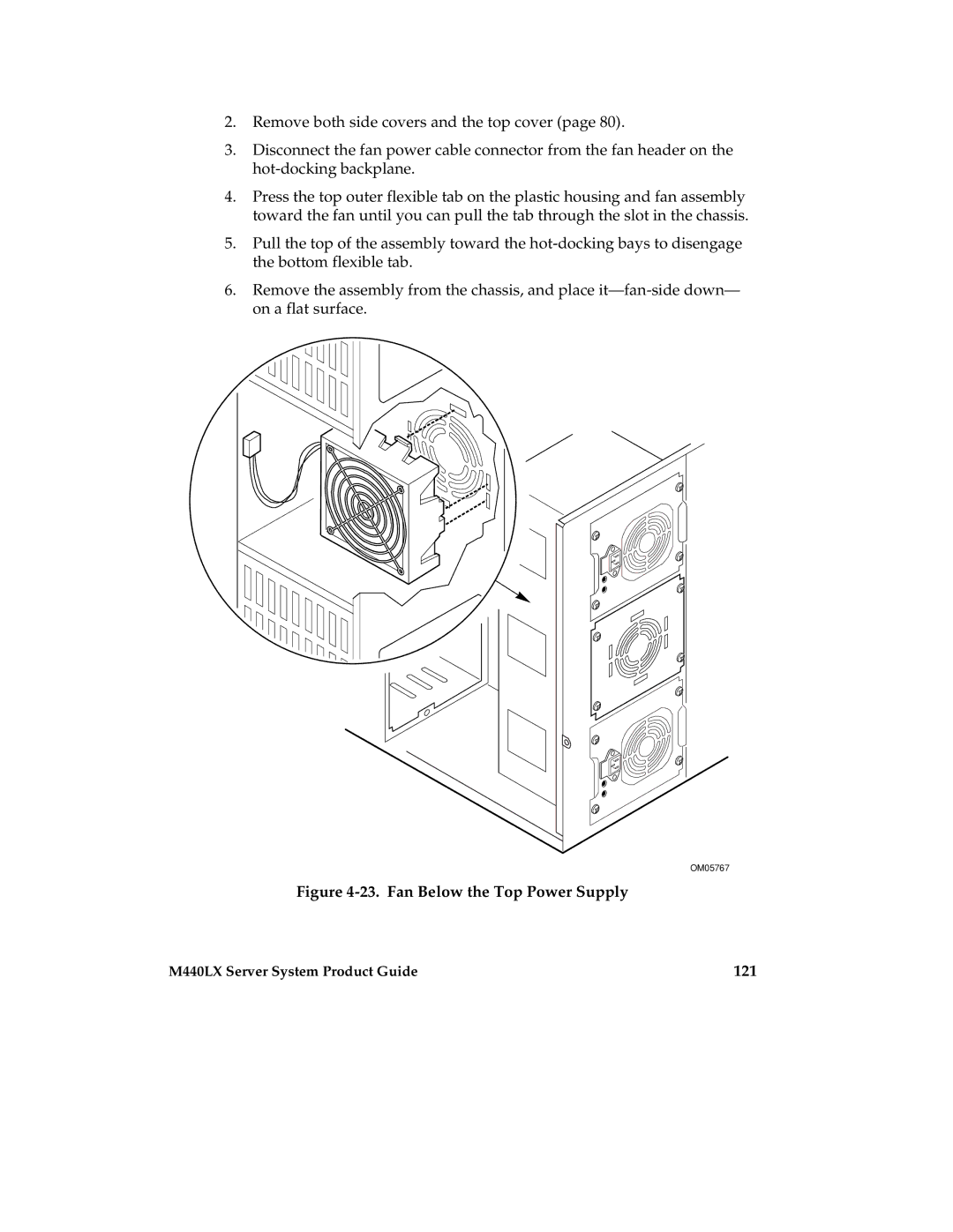 Intel MB440LX manual Fan Below the Top Power Supply, 121 